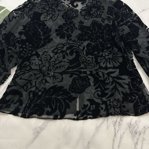 Vision Womens Vintage Y2k Velvet Floral Blouse Top Size L Black Sheer Ruffle - Picture 11 of 11